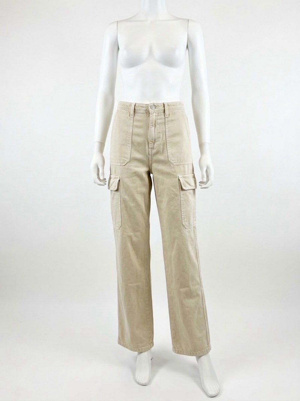 Zara Neutral Cargo Straight-Leg Cargo Pants in Light Beige Size 2